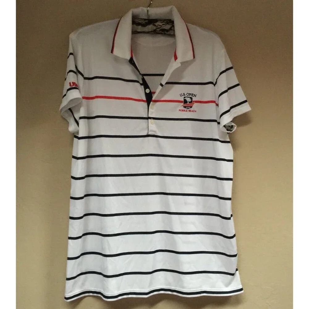 Ralph Lauren Polo Golf Shirt XXL Men's 2019 U.S Open Striped Pebble Beach White